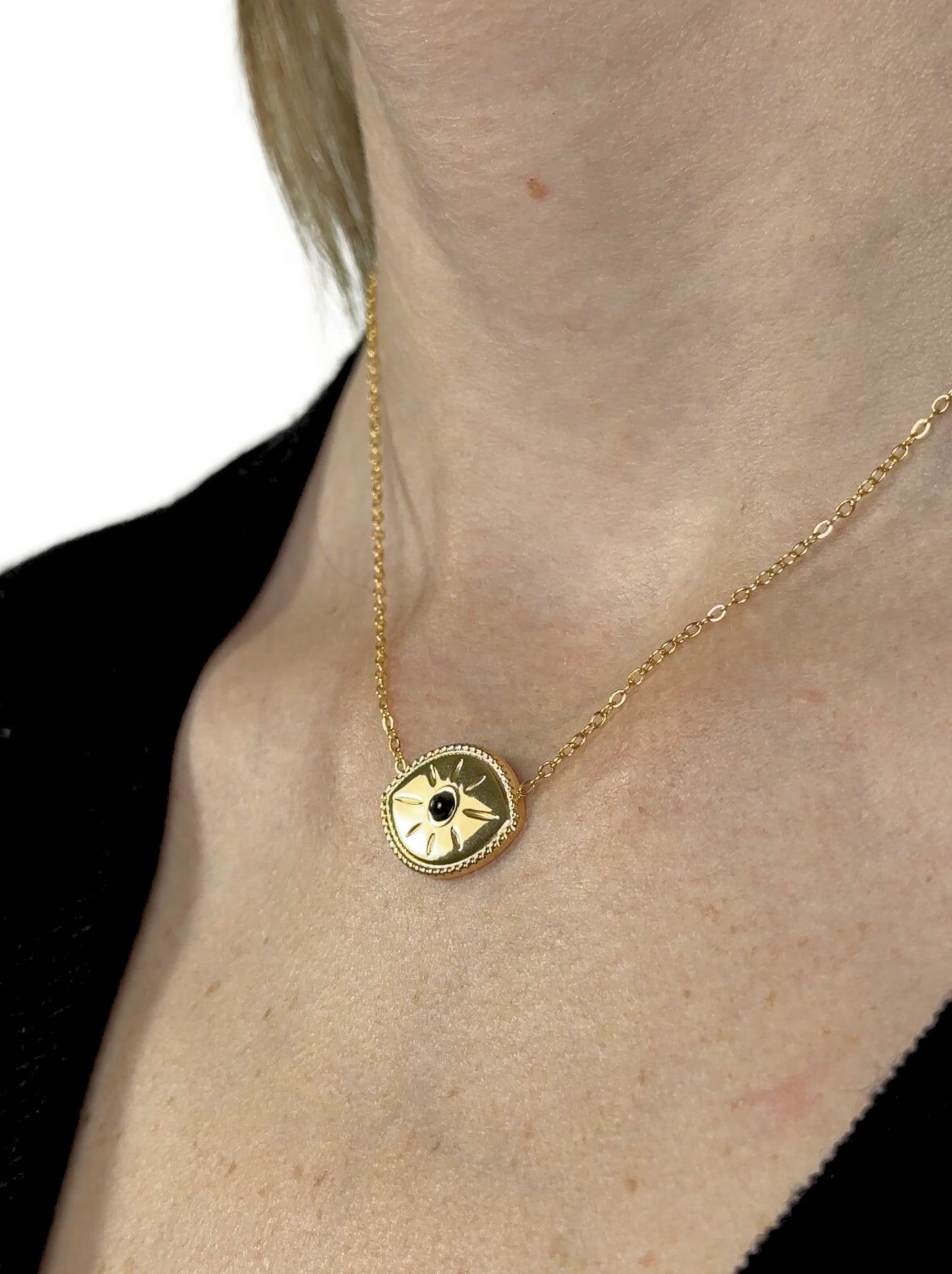 Golden Steel Eye Necklace