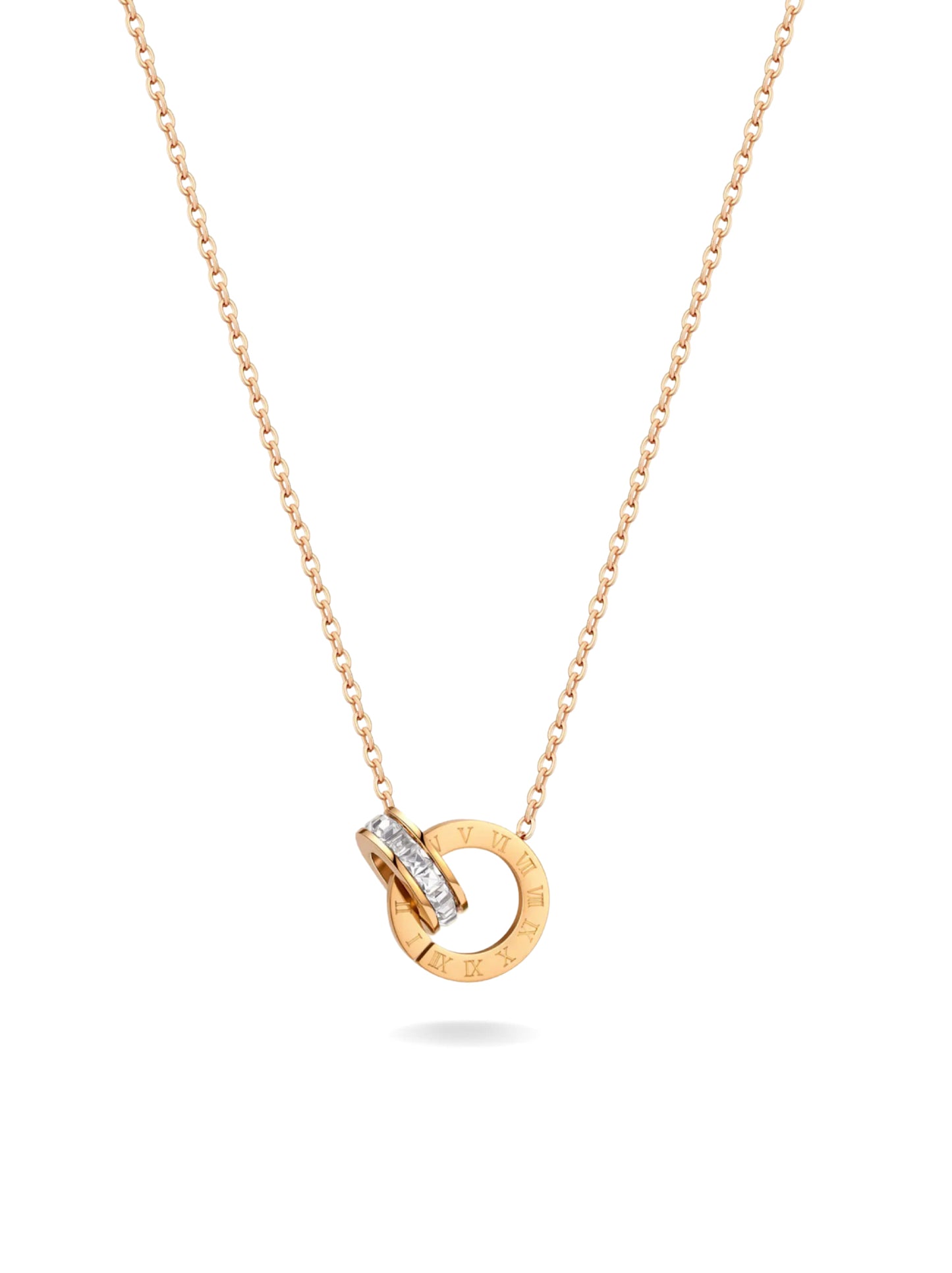 Circle gold steel necklace with zirconia