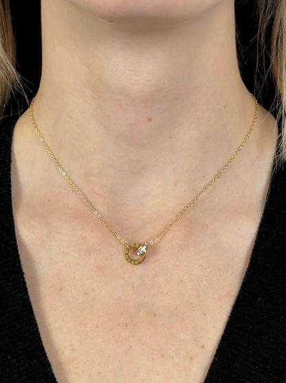 Circle gold steel necklace with zirconia