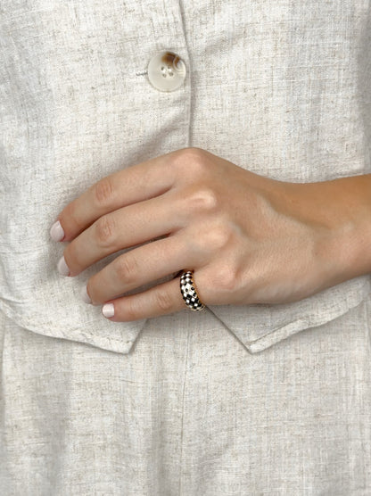 White and black enamel gold steel ring