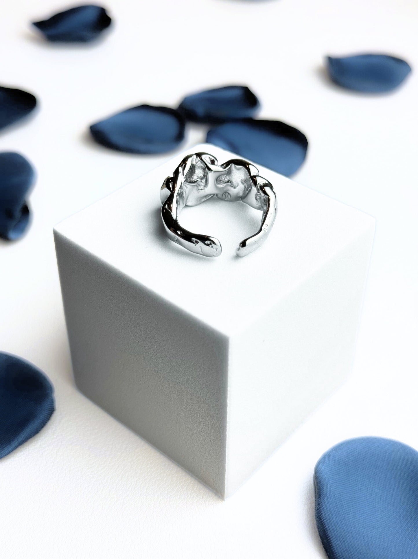 Irregular Adjustable Silver Steel Ring