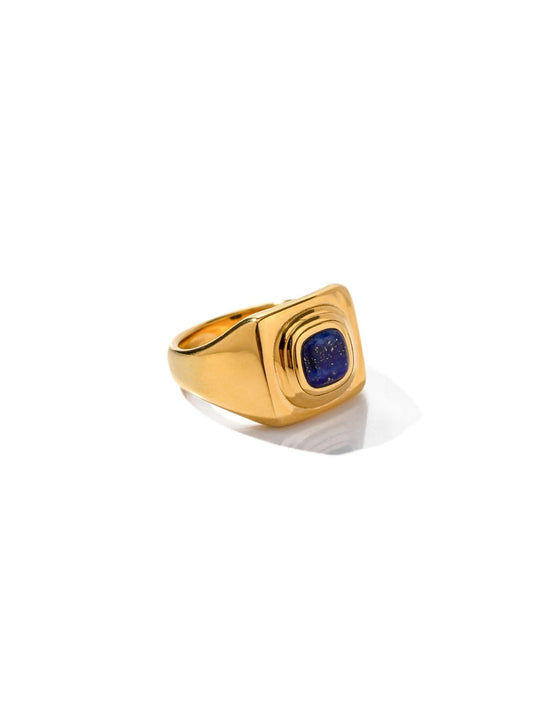 Bague acier doré pierre bleue