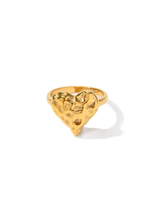 Irregular heart gold steel ring