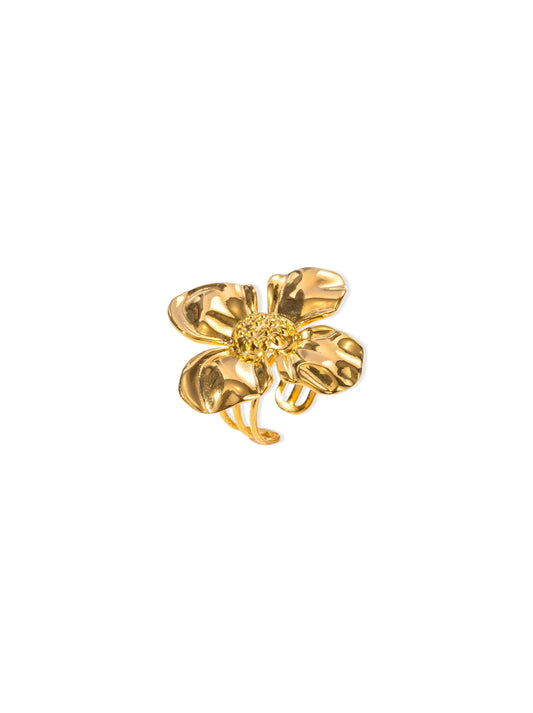 Flower Adjustable Golden Steel Ring