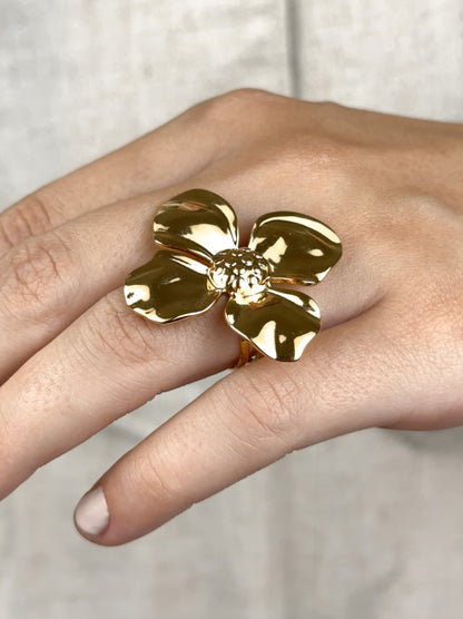 Flower Adjustable Golden Steel Ring