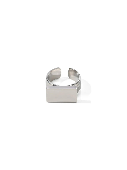 Geometric Adjustable Silver Steel Ring