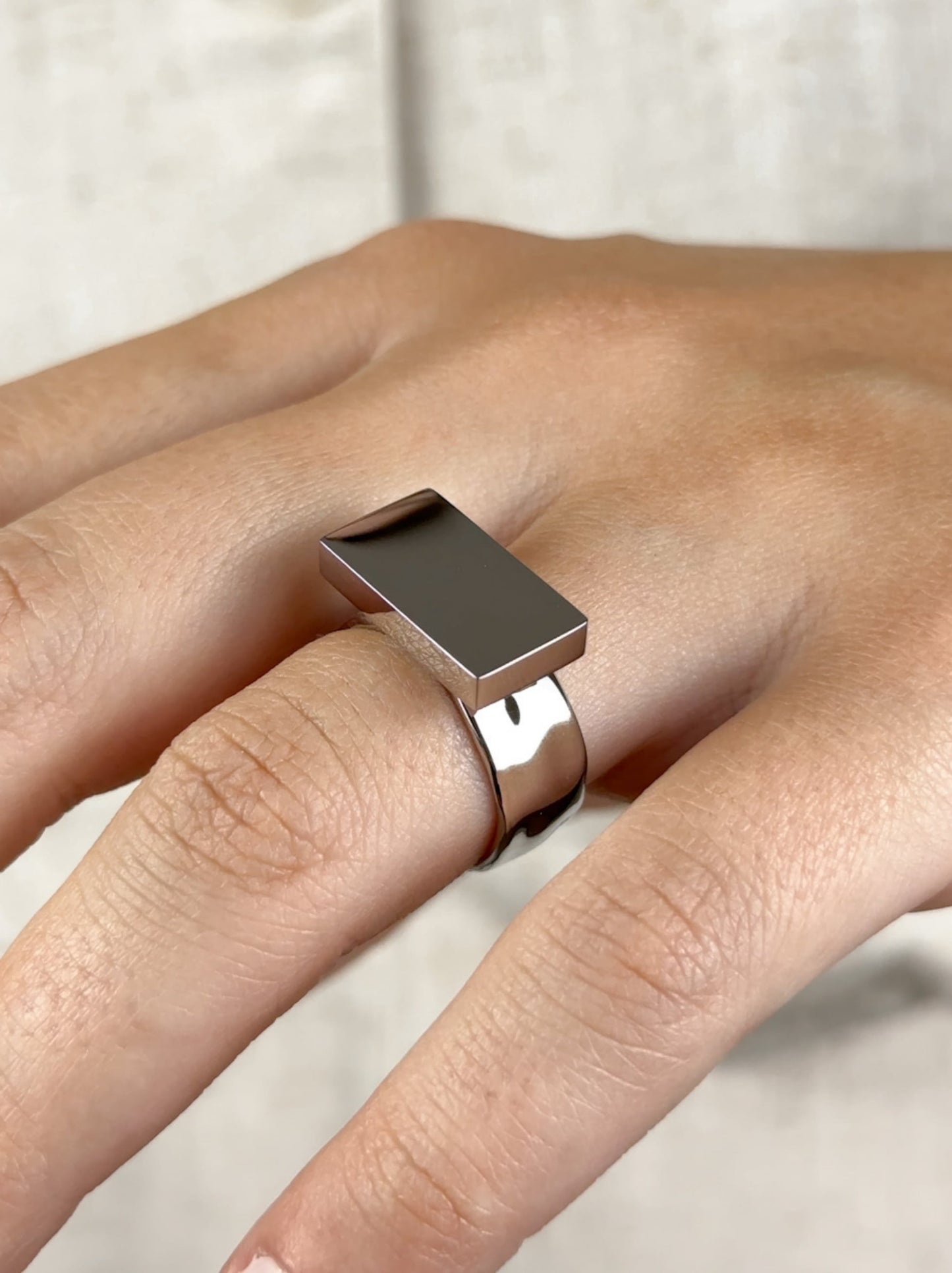 Geometric Adjustable Silver Steel Ring