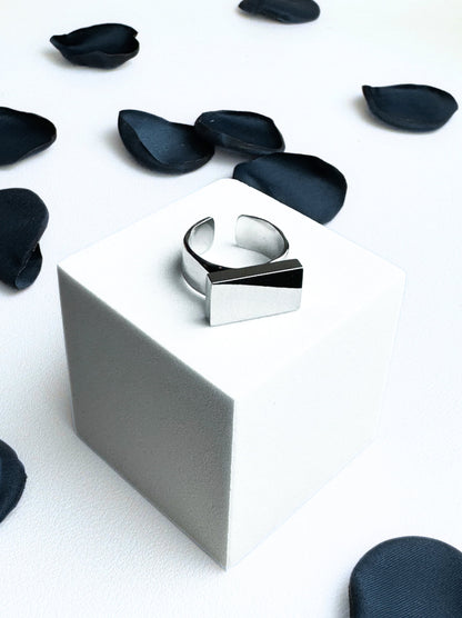 Geometric Adjustable Silver Steel Ring