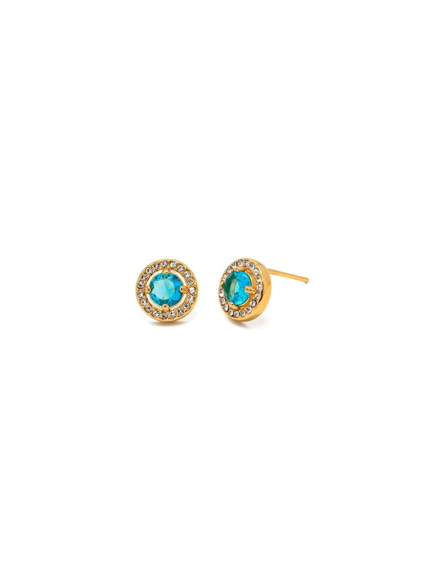 Blue zirconia gold steel earrings