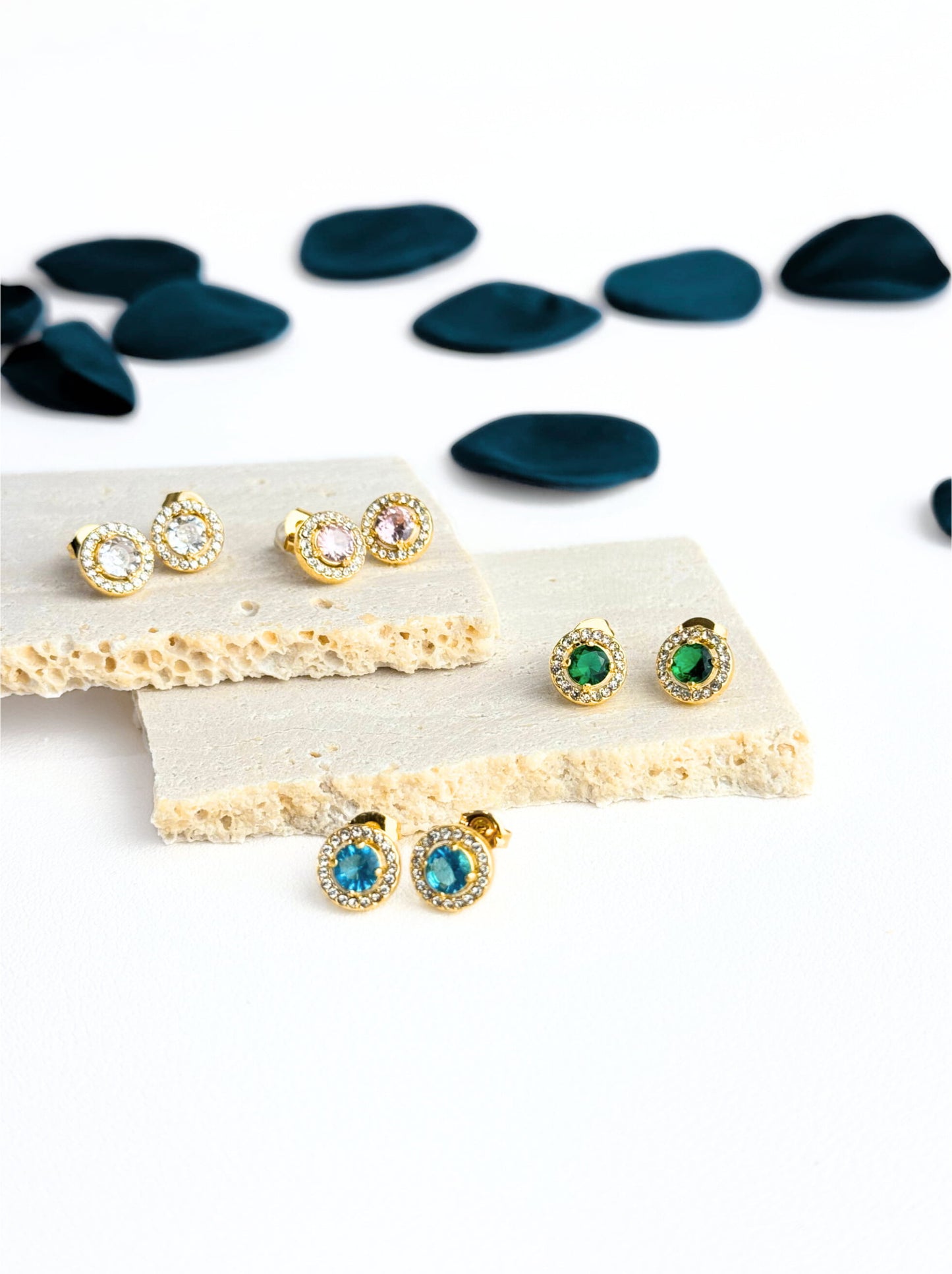 Blue zirconia gold steel earrings