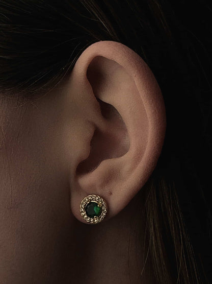 Green zirconia gold steel earrings