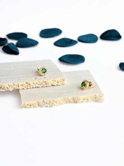 Green zirconia gold steel earrings