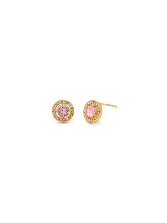 Pink zirconia gold steel earrings