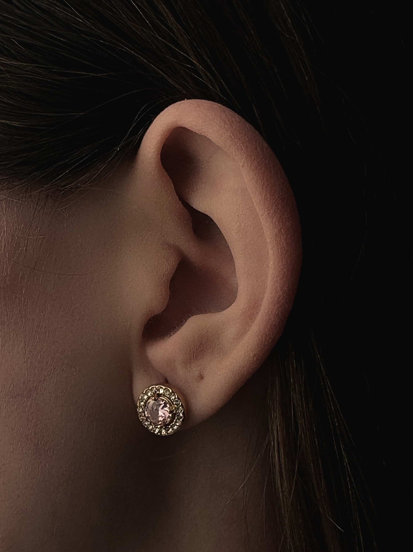 Pink zirconia gold steel earrings