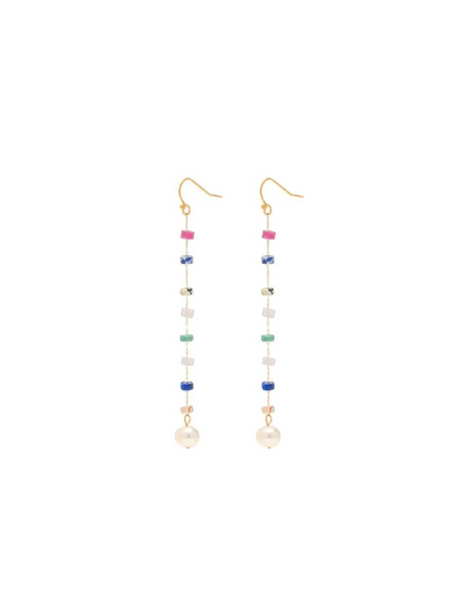 Long steel earrings with stones and pearl