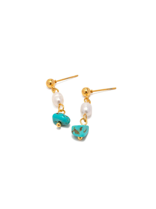 Golden steel earrings with stone and pearl