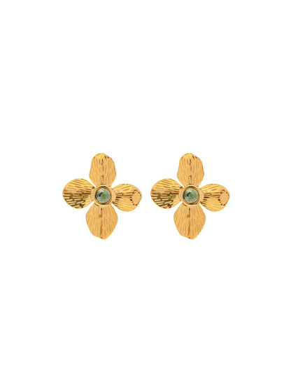 Flower gold steel earrings with stone