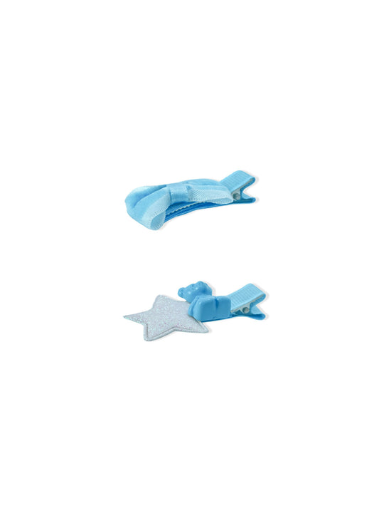 Set of blue hair tongs with bow and bear