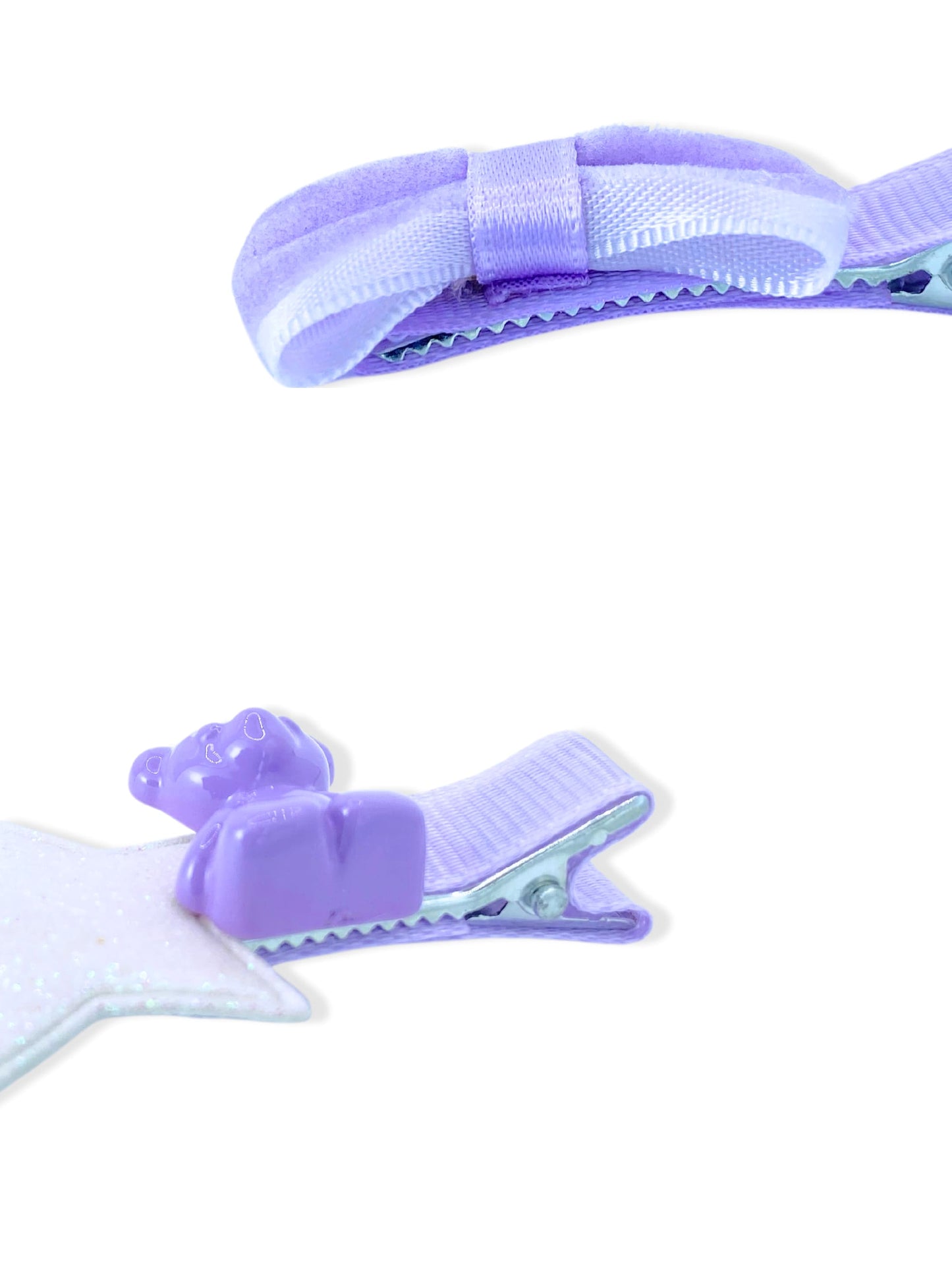 Set of purple hair tongs with bow and bear