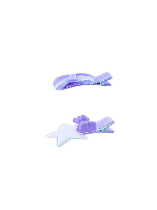 Set of purple hair tongs with bow and bear