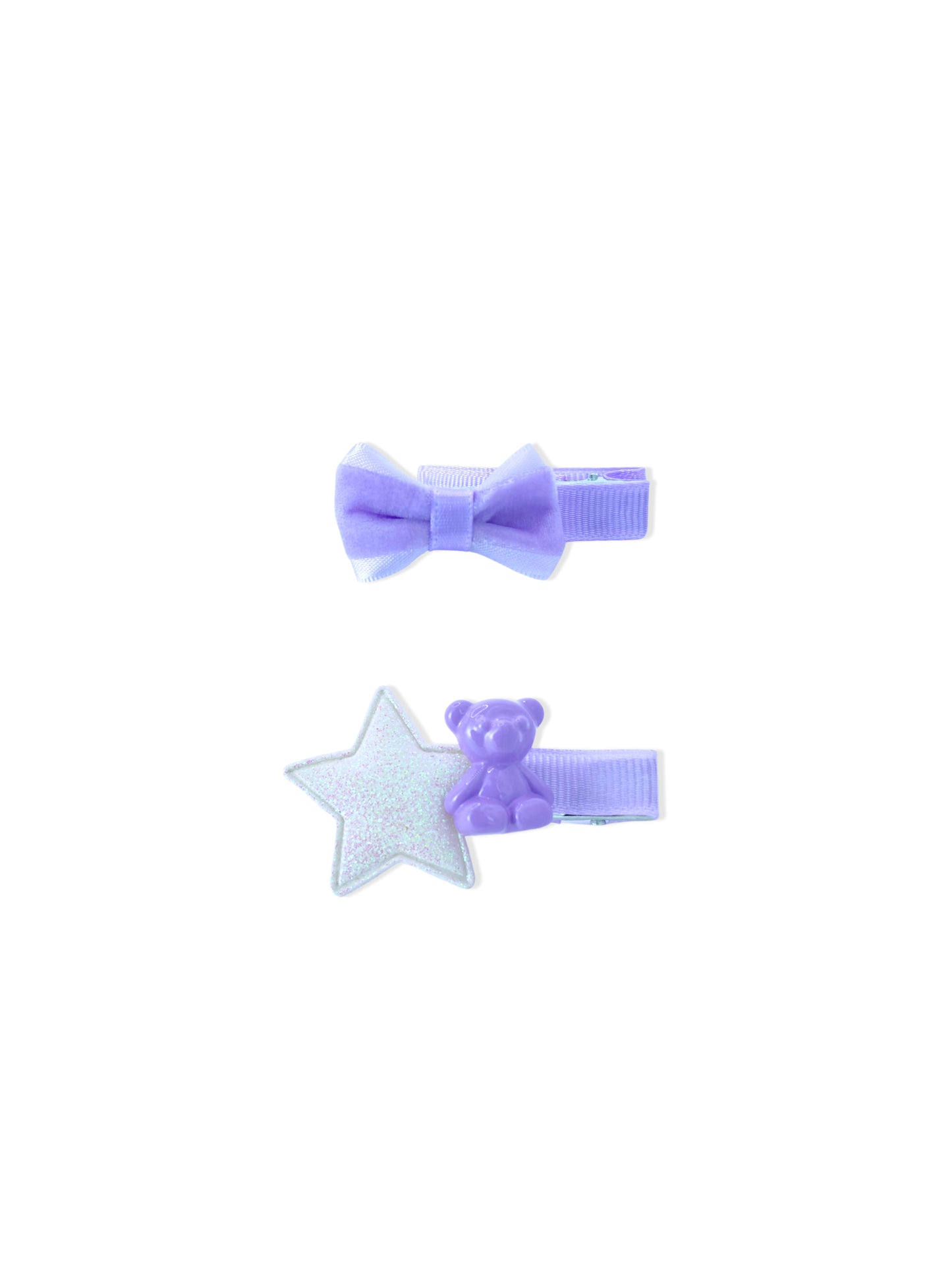 Set of purple hair tongs with bow and bear