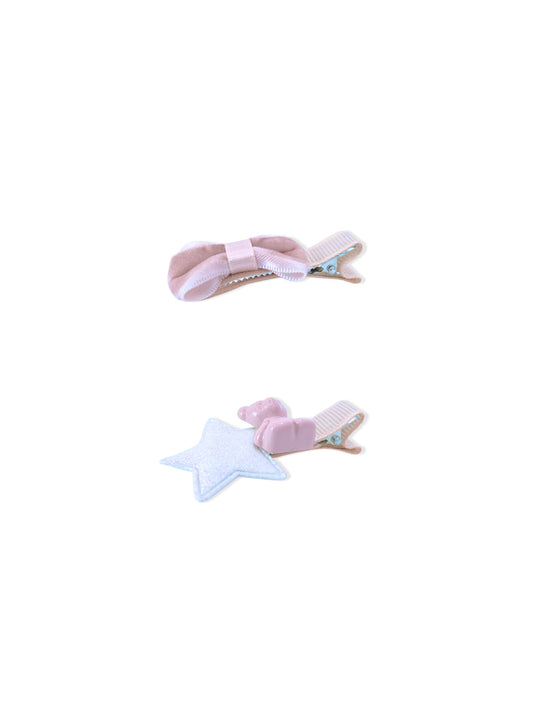 Set of pink hair clips with bow and bear