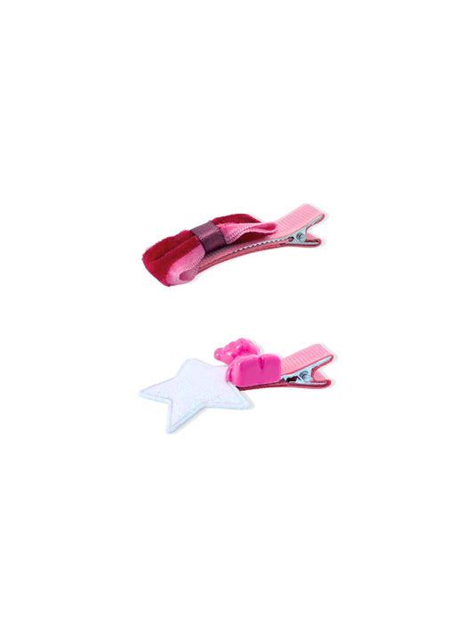 Set of pink hair clips with bow and bear