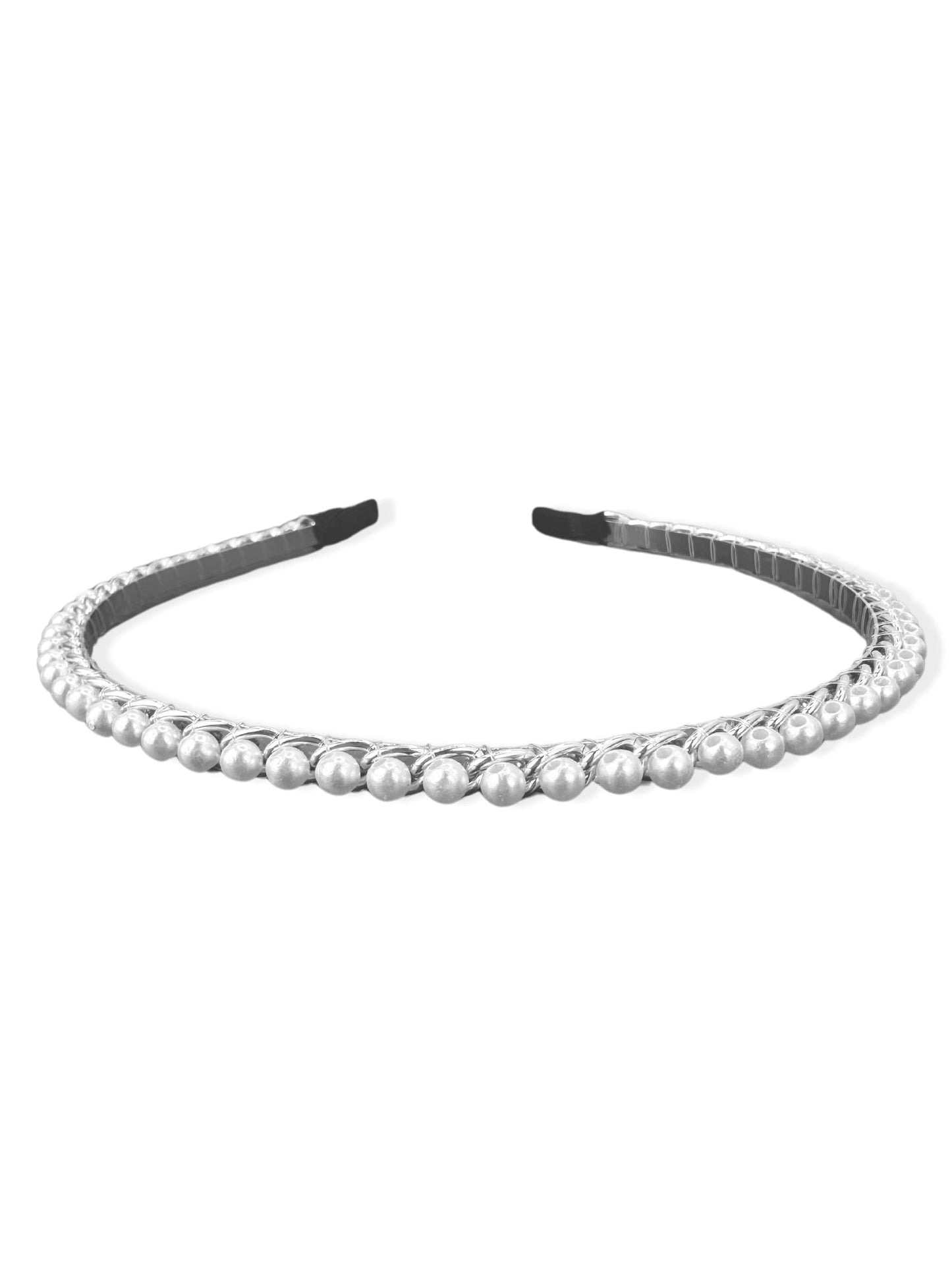 Thin silver headband with pearls