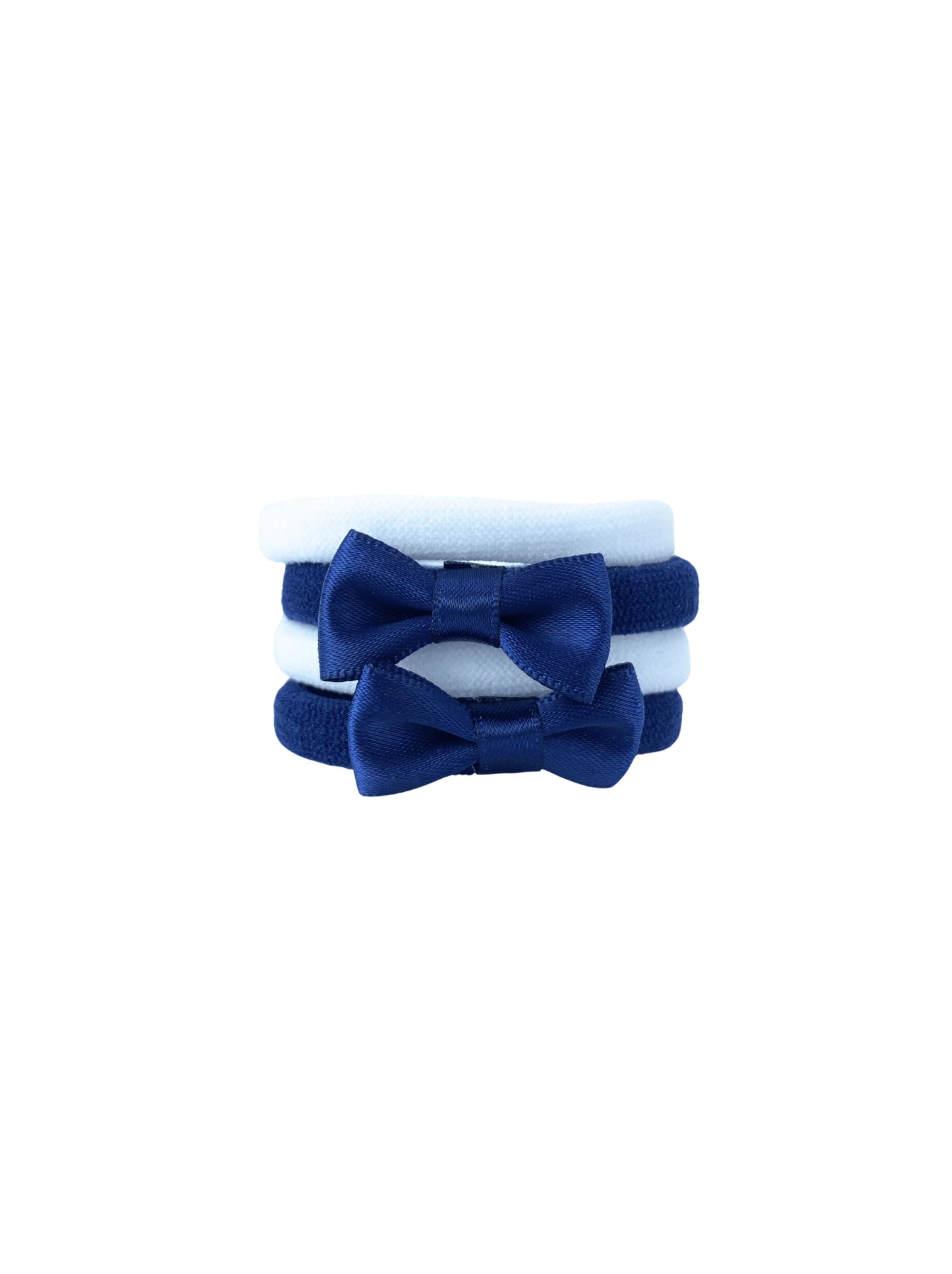 Set of white and blue hair elastics with bow