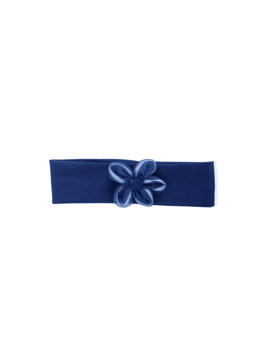 Blue hair ribbon with flower