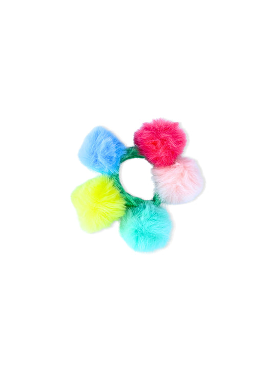 Hair elastic with colorful pompoms