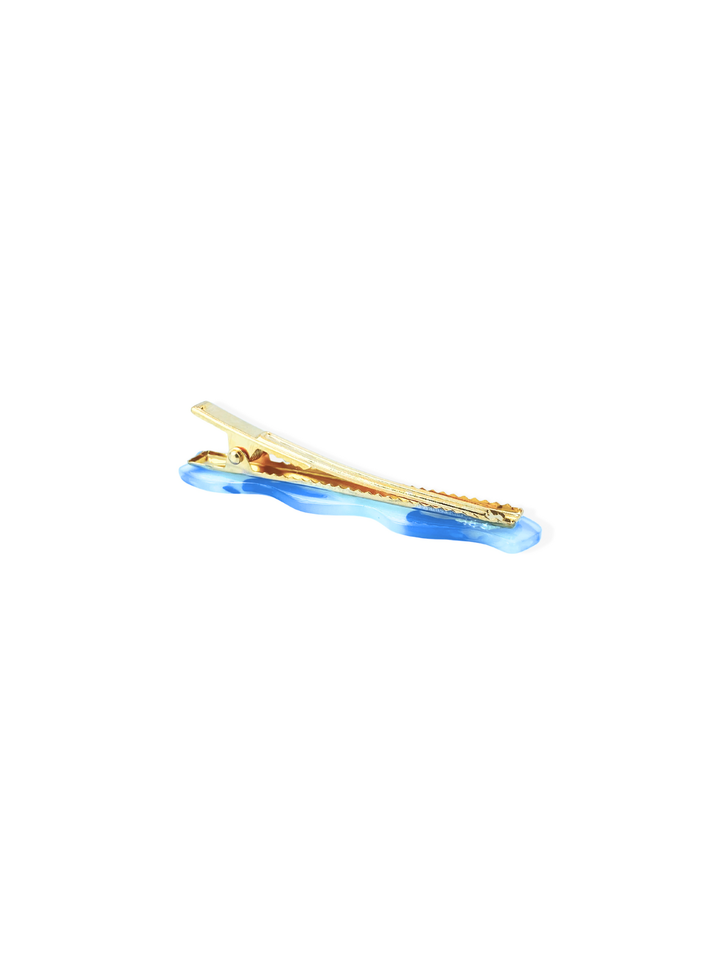 Golden hair clip with blue resin