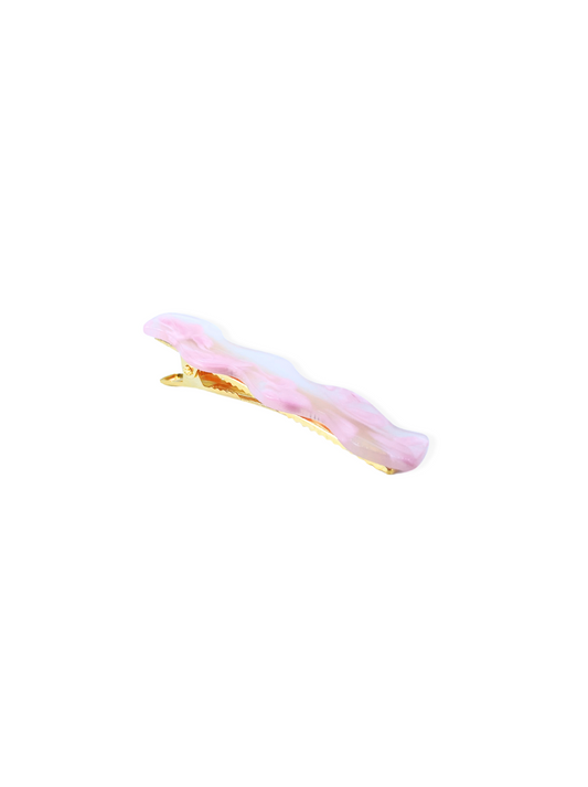 Golden hair clip with pink resin