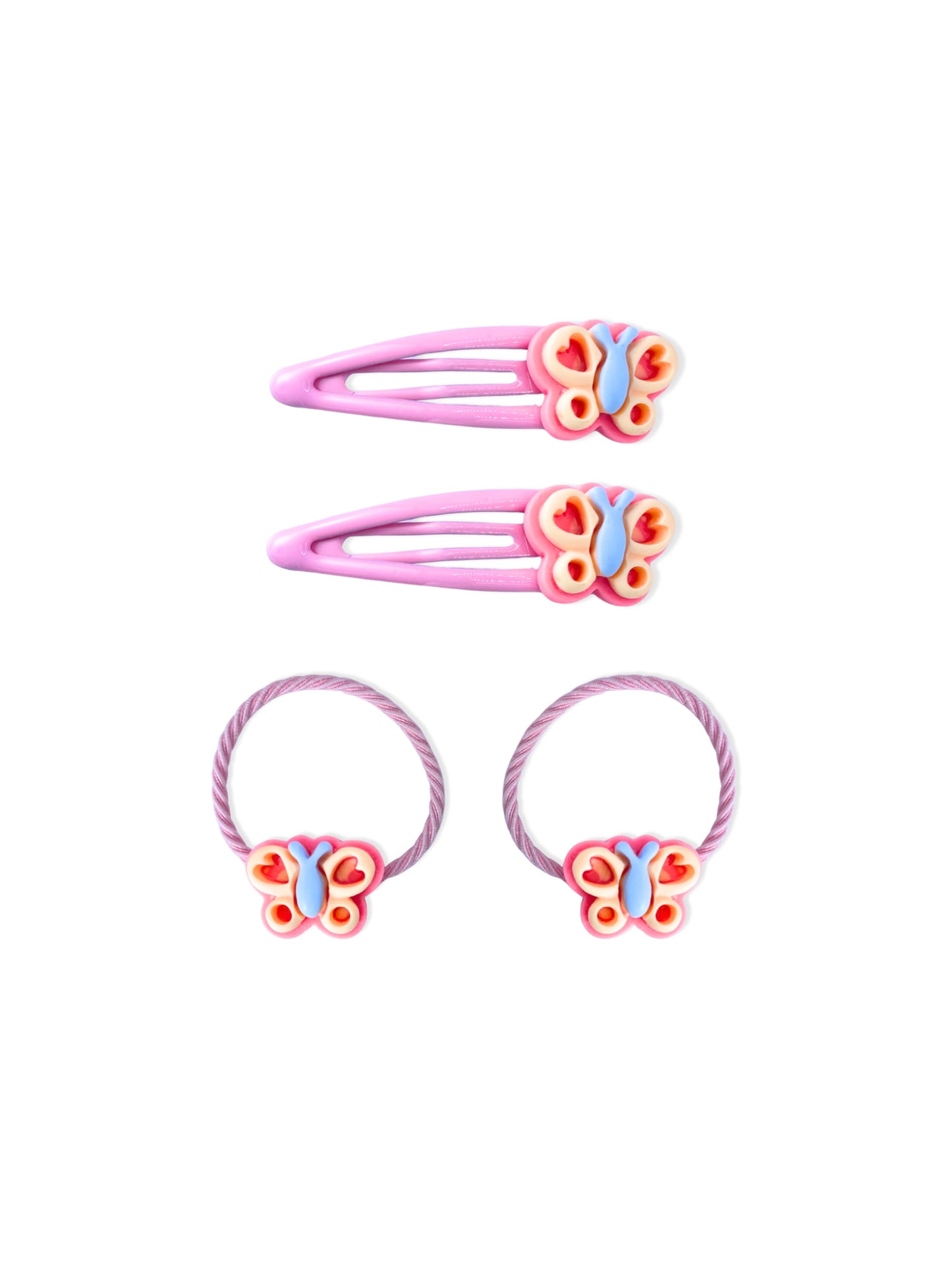 Set of elastic bands and hair clips with butterfly