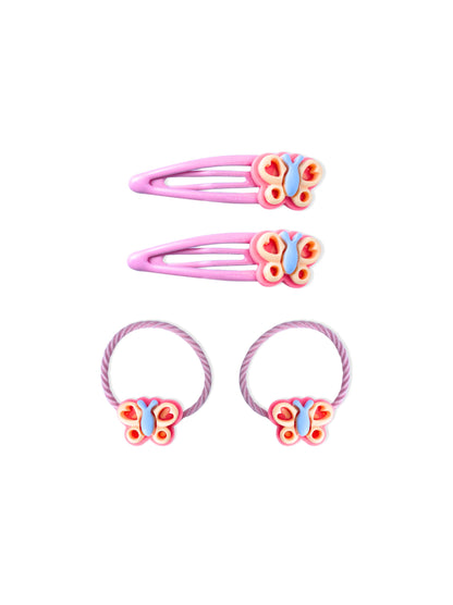 Set of elastic bands and hair clips with butterfly