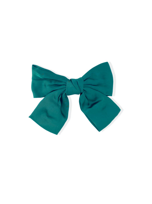 French hair clip with green bow