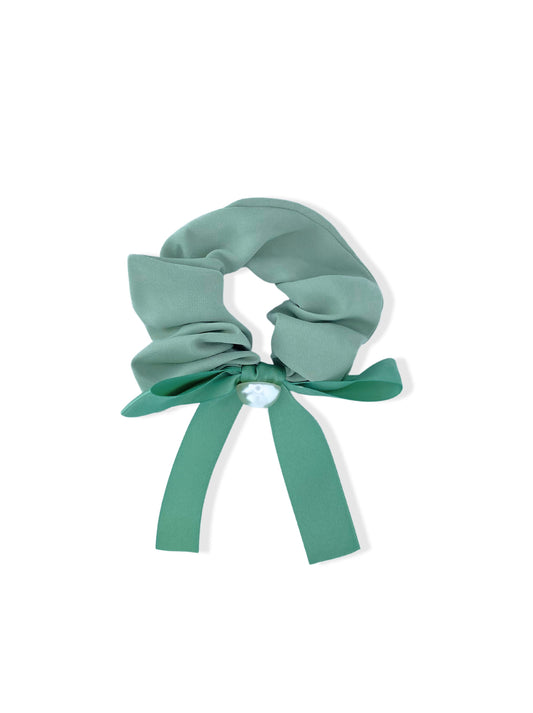 Green hair elastic with bow and pearl