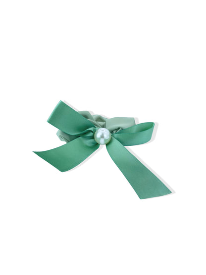 Green hair elastic with bow and pearl