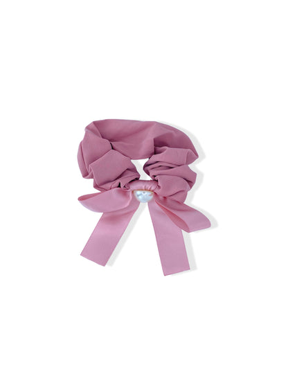 Pink hair elastic with bow and pearl