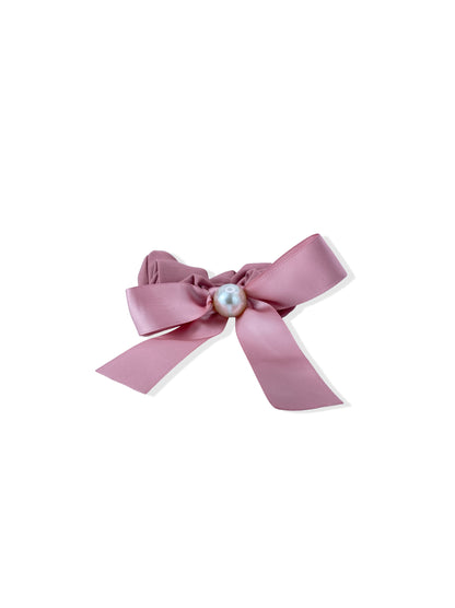 Pink hair elastic with bow and pearl