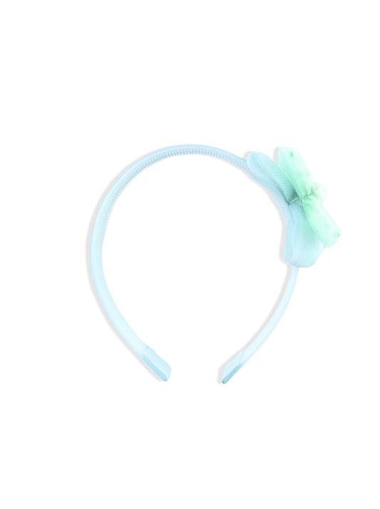 Thin blue headband with bow and pearl
