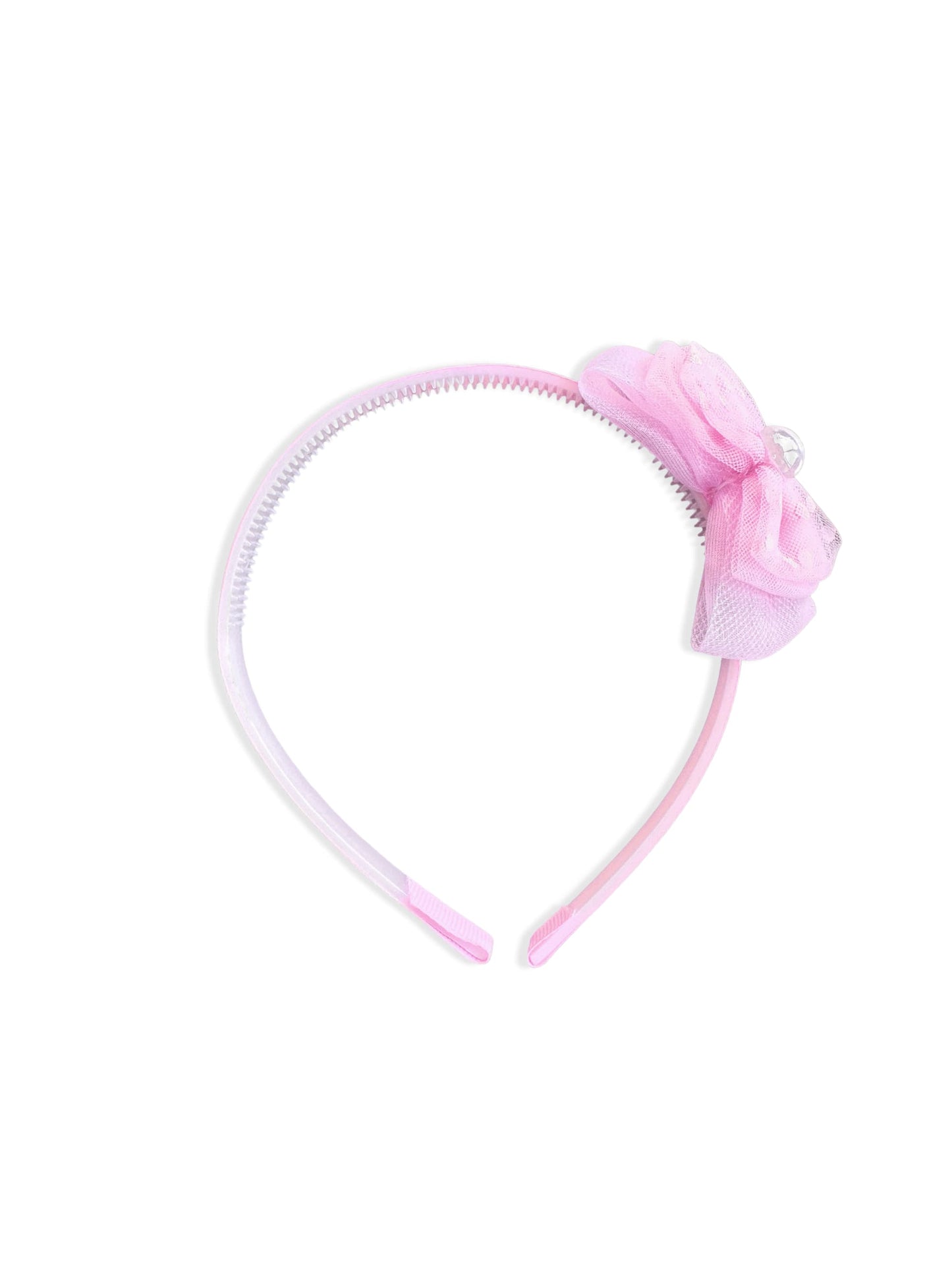 Thin pink headband with bow and pearl