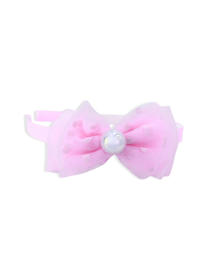 Thin pink headband with bow and pearl