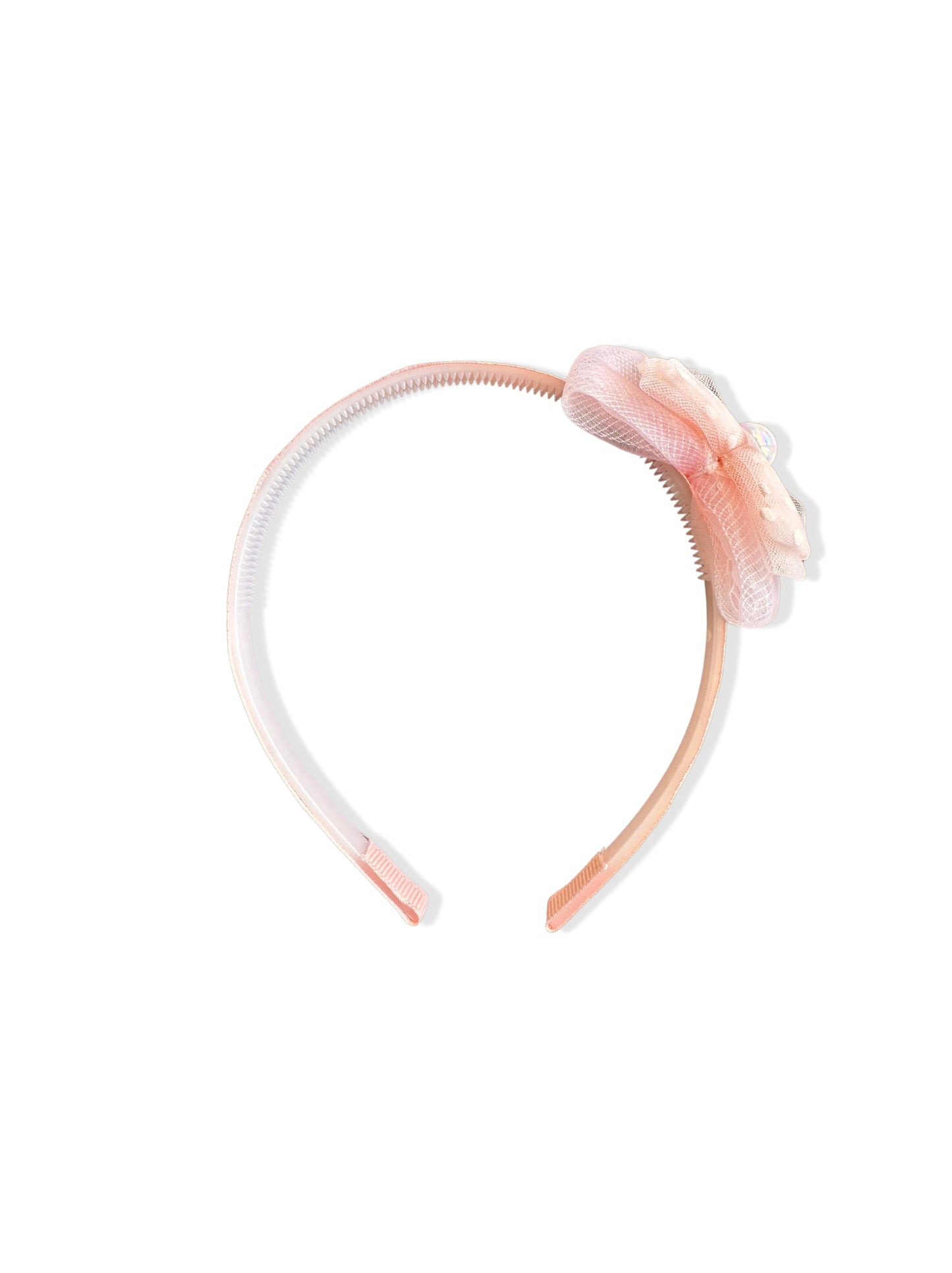 Thin pink headband with bow and pearl