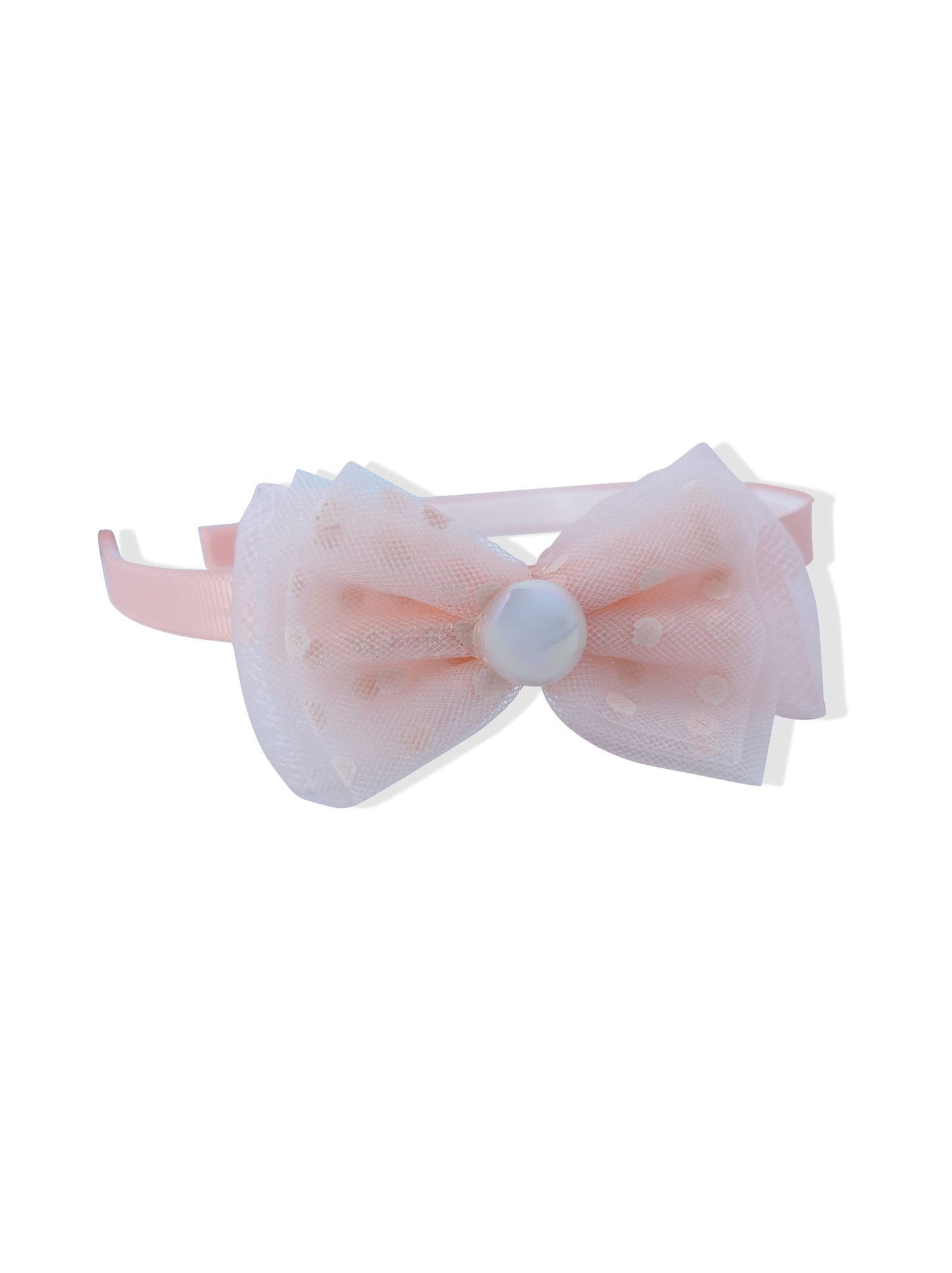 Thin pink headband with bow and pearl