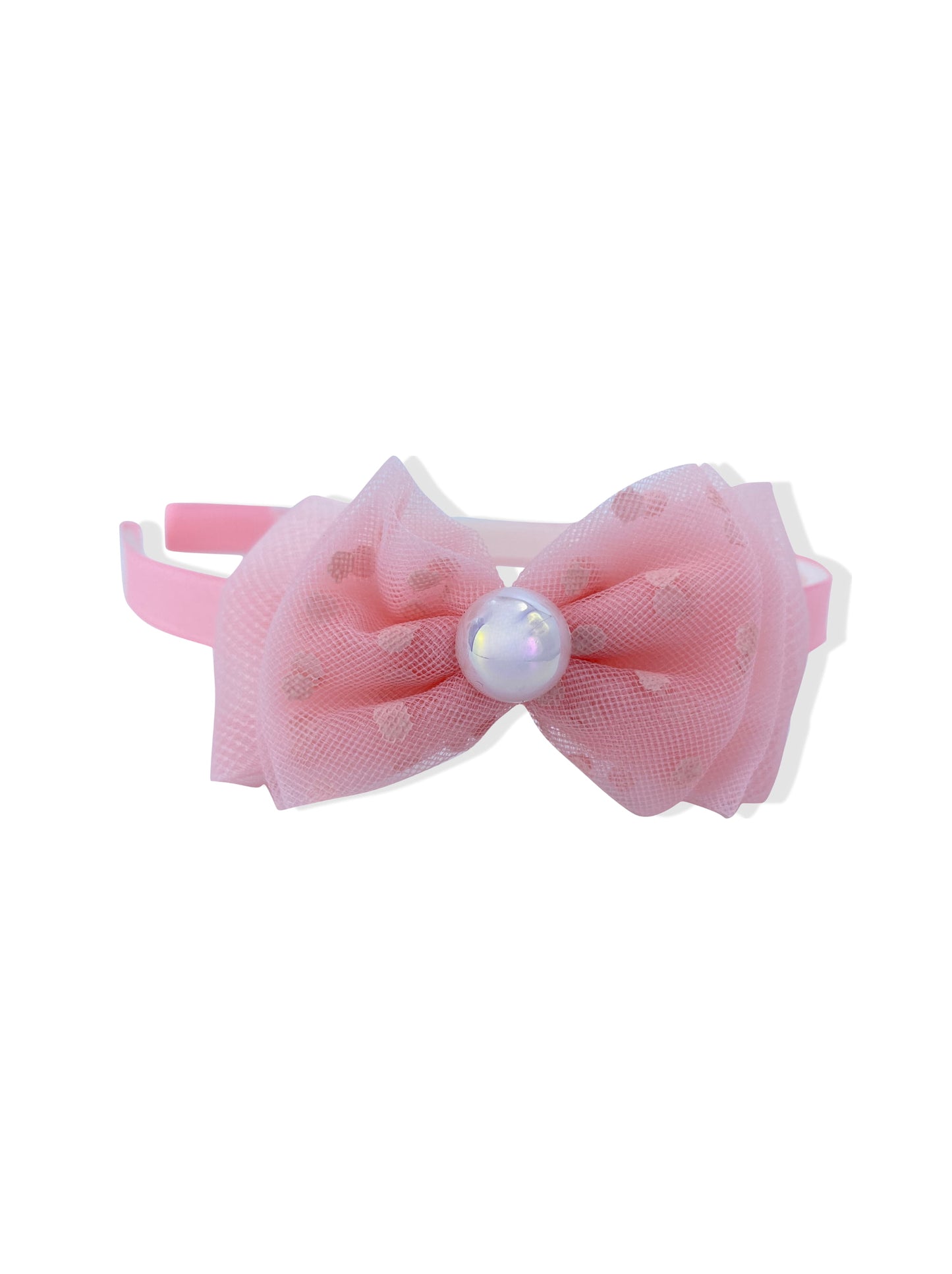 Thin pink headband with bow and pearl