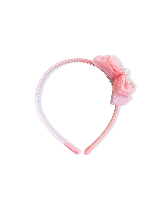 Thin pink headband with bow and pearl