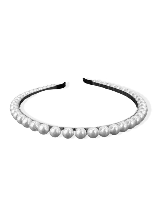 Thin silver headband with pearls