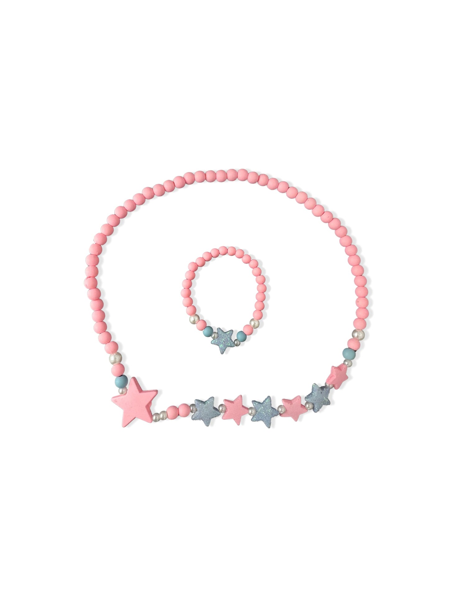 Set de colar e pulseira de missangas coloridas com estrelas