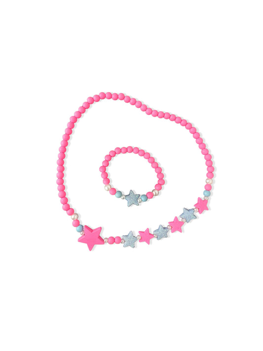 Set de colar e pulseira de missangas coloridas com estrelas